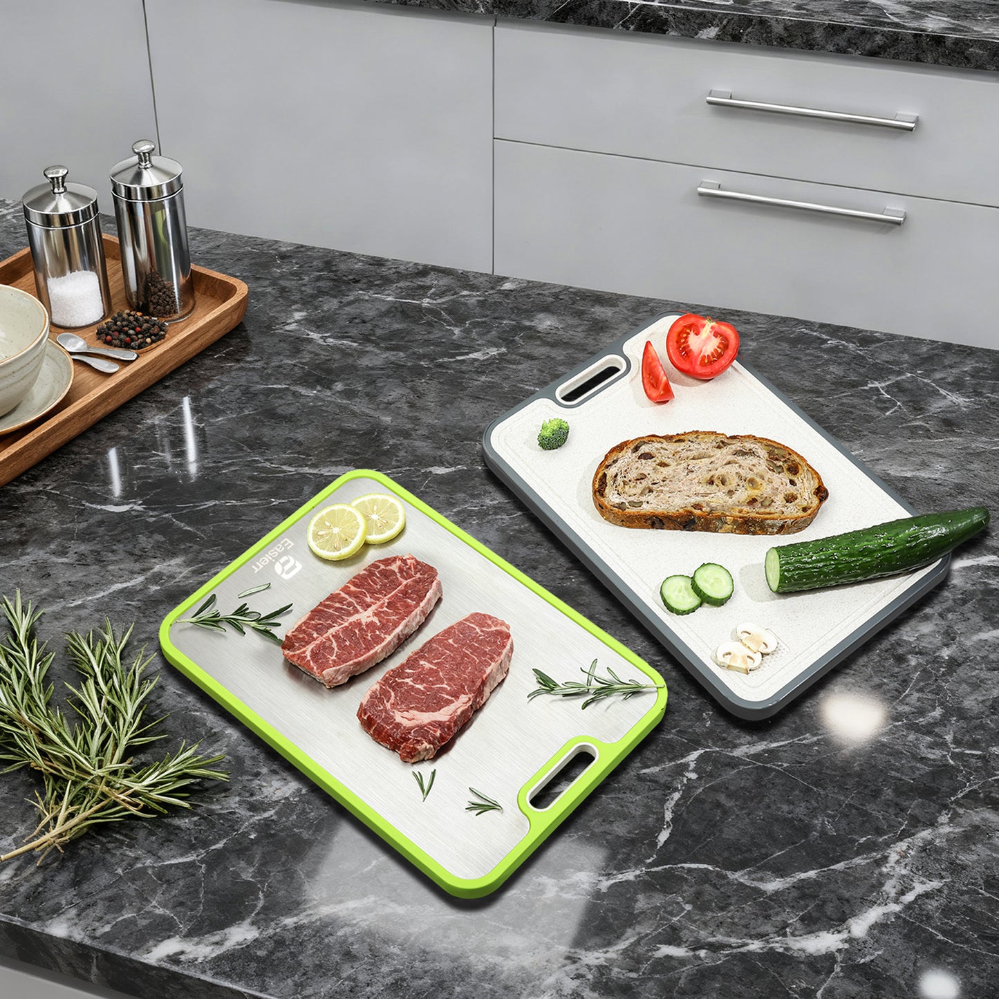 2 Pack Large Titanium Cutting Board , 2 Pcs (Green & Gray)