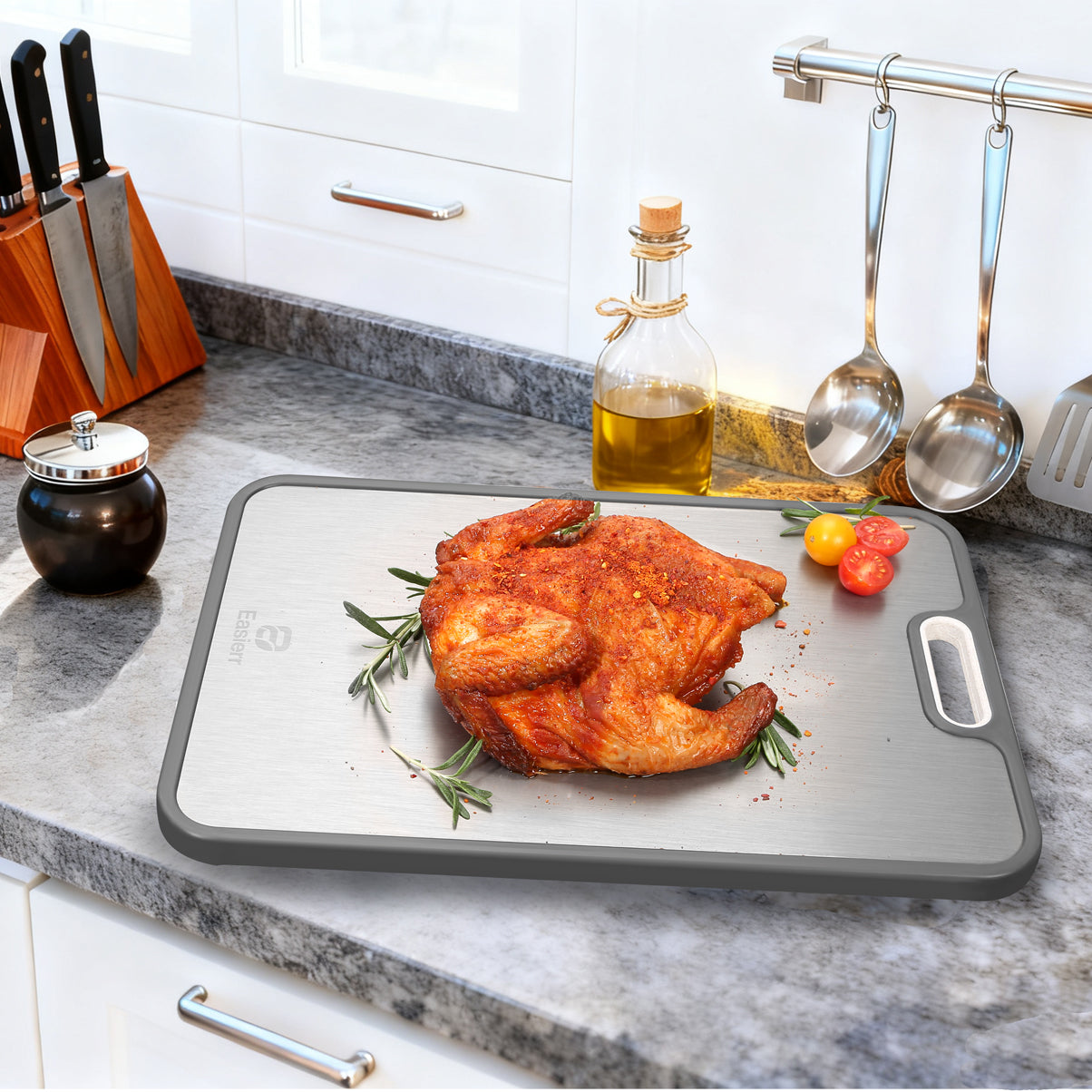 2 Pack Large Titanium Cutting Board , 2 Pcs (Green & Gray)