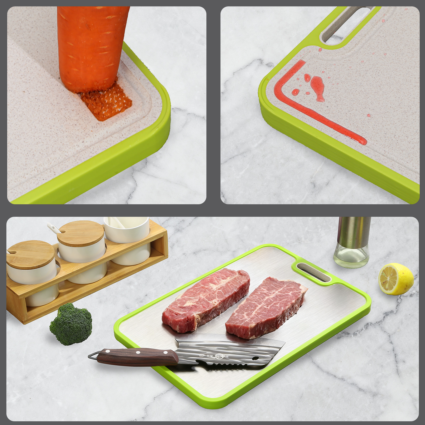 2 Pack Large Titanium Cutting Board , 2 Pcs (Green & Gray)