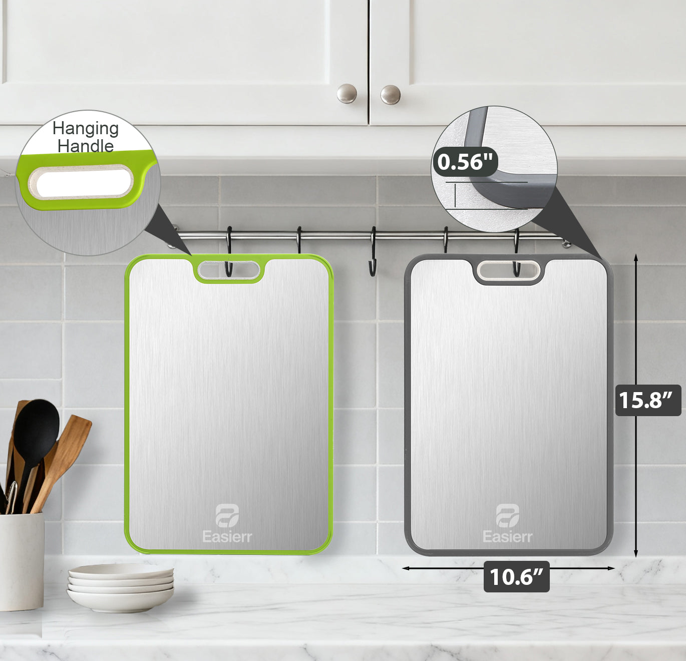 2 Pack Large Titanium Cutting Board , 2 Pcs (Green & Gray)