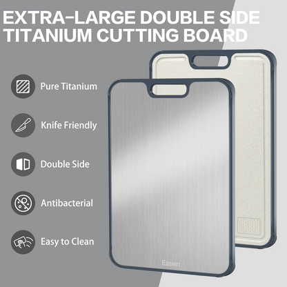 XL Titanium Cutting Board for Kitchen with Juice Groove, Pure Titanium and Wheat Straw PP