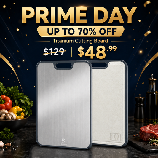 XL Titanium Cutting Board for Kitchen with Juice Groove, Pure Titanium and Wheat Straw PP