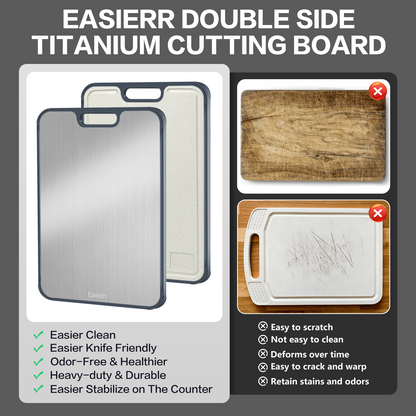 XL Titanium Cutting Board for Kitchen with Juice Groove, Pure Titanium and Wheat Straw PP