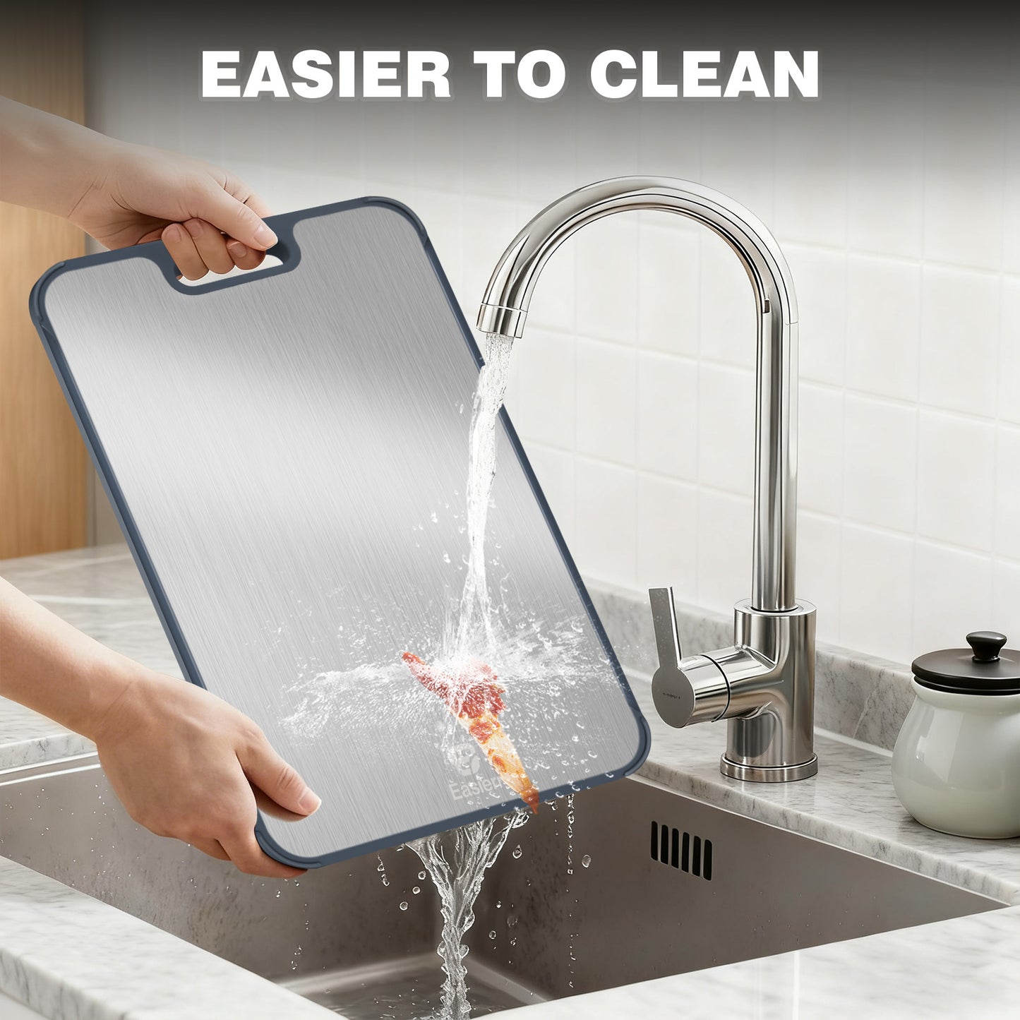 XL Titanium Cutting Board for Kitchen with Juice Groove, Pure Titanium and Wheat Straw PP