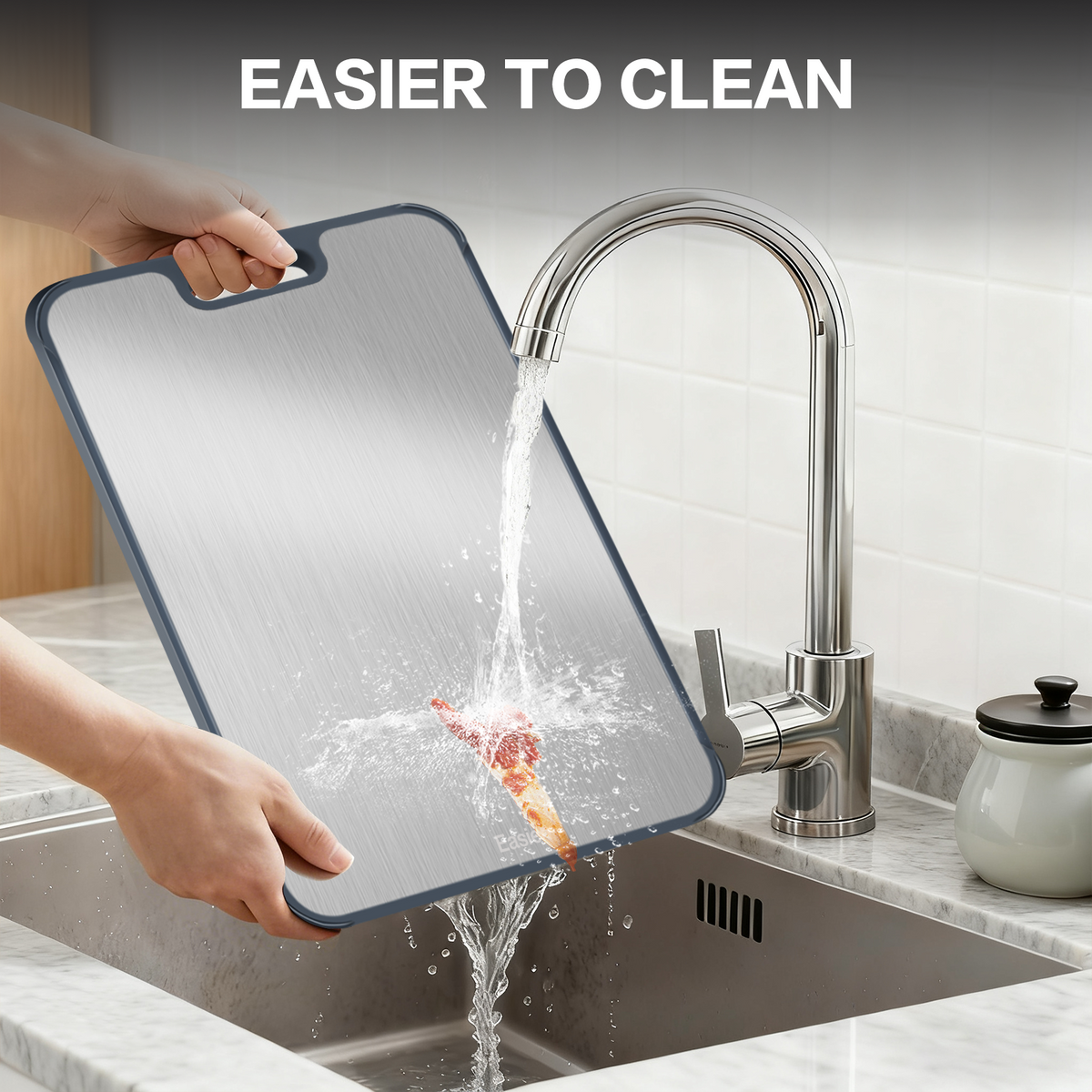 XL Titanium Cutting Board for Kitchen with Juice Groove, Pure Titanium and Wheat Straw PP