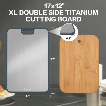 XL Titanium Cutting Board for Kitchen with Juice Groove, Pure Titanium and Wheat Straw PP