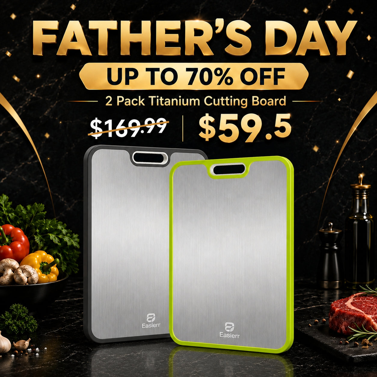 2 Pack Large Titanium Cutting Board , 2 Pcs (Green & Gray)