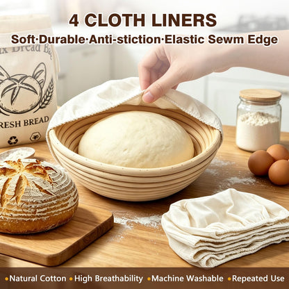 Banneton Bread Proofing Basket Set of 2, 9", with Beeswax Bread Bag