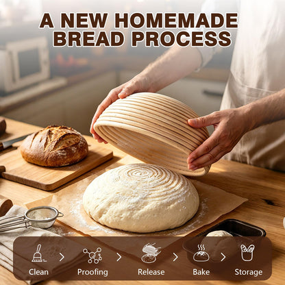 Banneton Bread Proofing Basket Set of 2, 9", with Beeswax Bread Bag