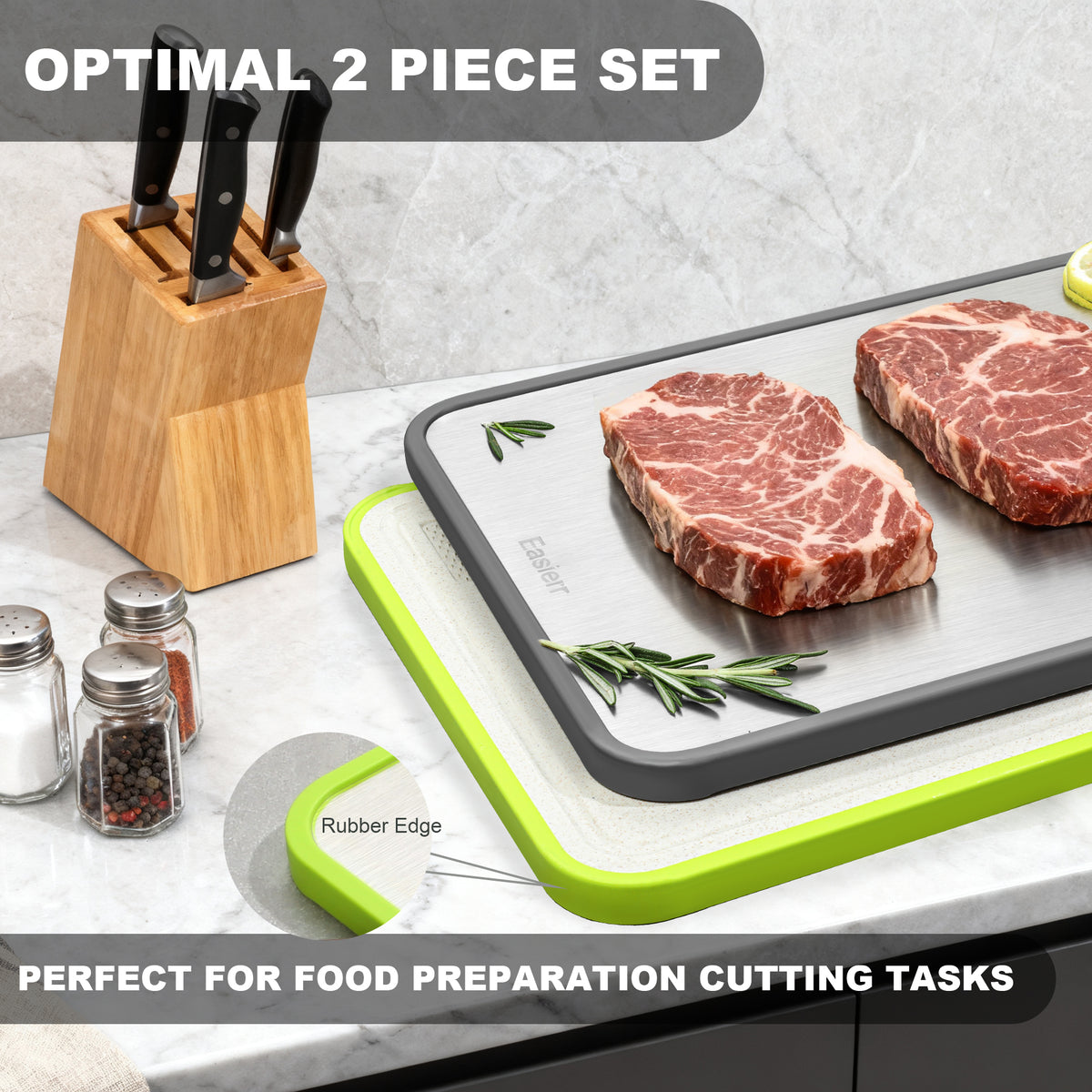 2 Pack Large Titanium Cutting Board , 2 Pcs (Green & Gray)