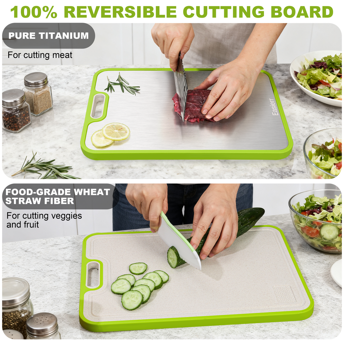 2 Pack Large Titanium Cutting Board , 2 Pcs (Green & Gray)