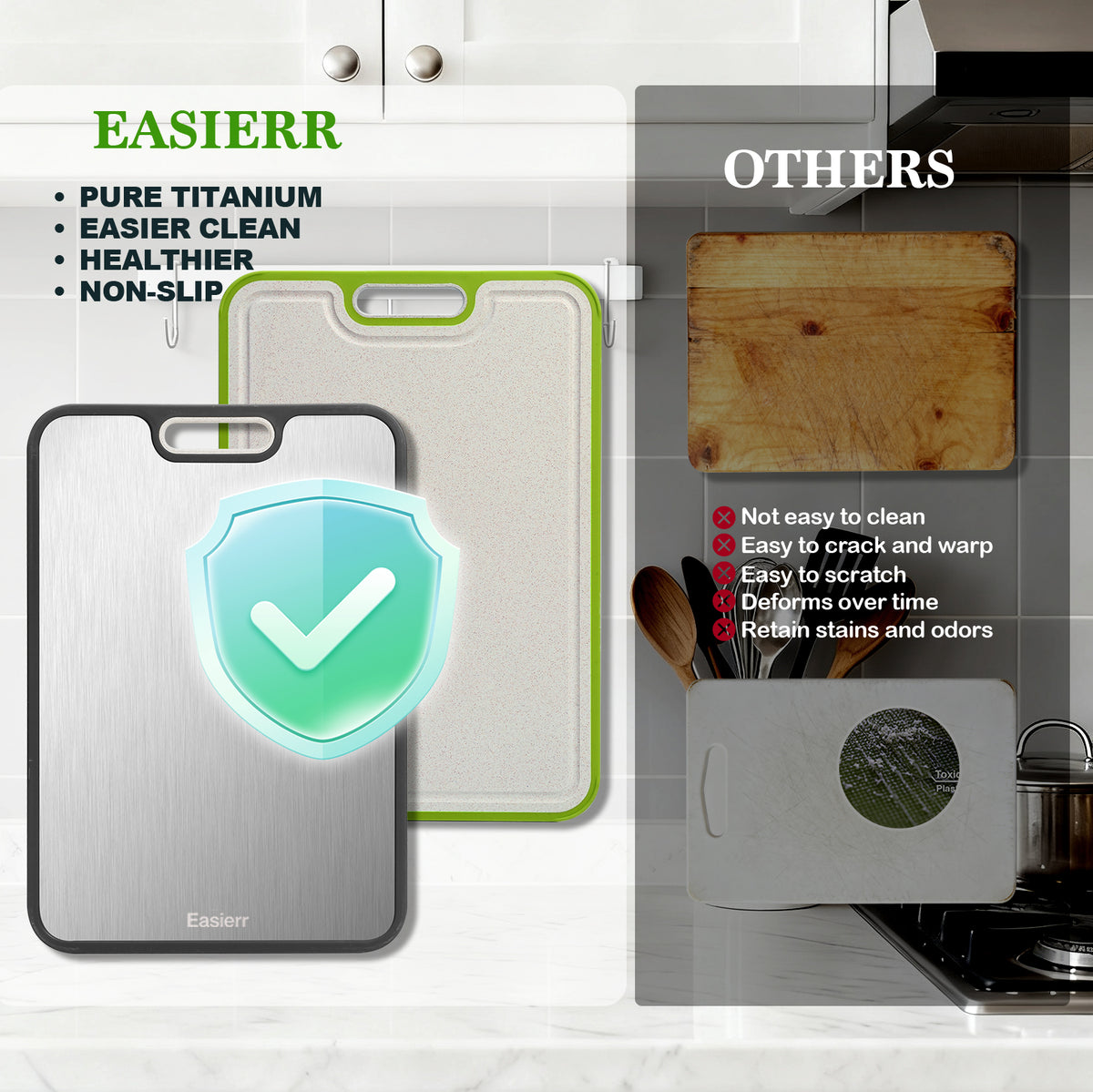 2 Pack Large Titanium Cutting Board , 2 Pcs (Green & Gray)